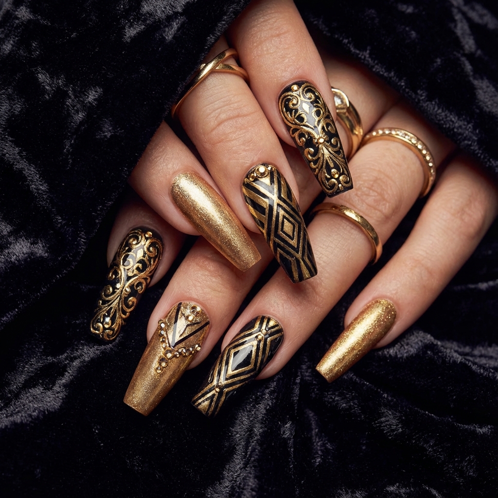 Black and Gold Nail Art